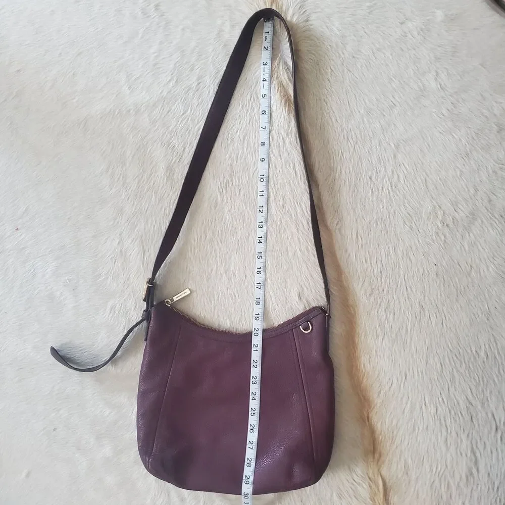 Michael Kors Leather Crossbody Bag Burgundy Gold Hardware Logo Medium Fulton